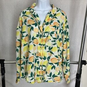Old Navy Women Top XL Tall Citrus Fruit Button Up Lemon Lightweight Summer Vibes
